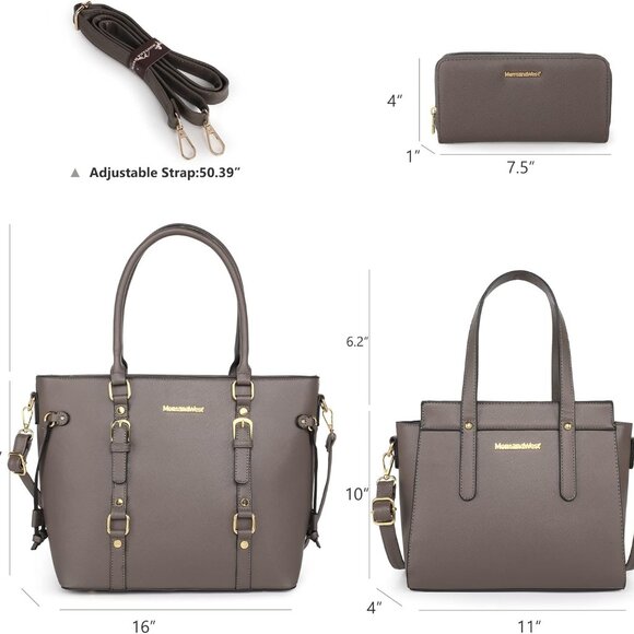 3PCS Women Purses Set Tote Bag Wallet Satchel Leather Zipper Gift - Picture 5 of 6